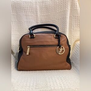 Michael Kors Knox Brown and Black Leather Satchel